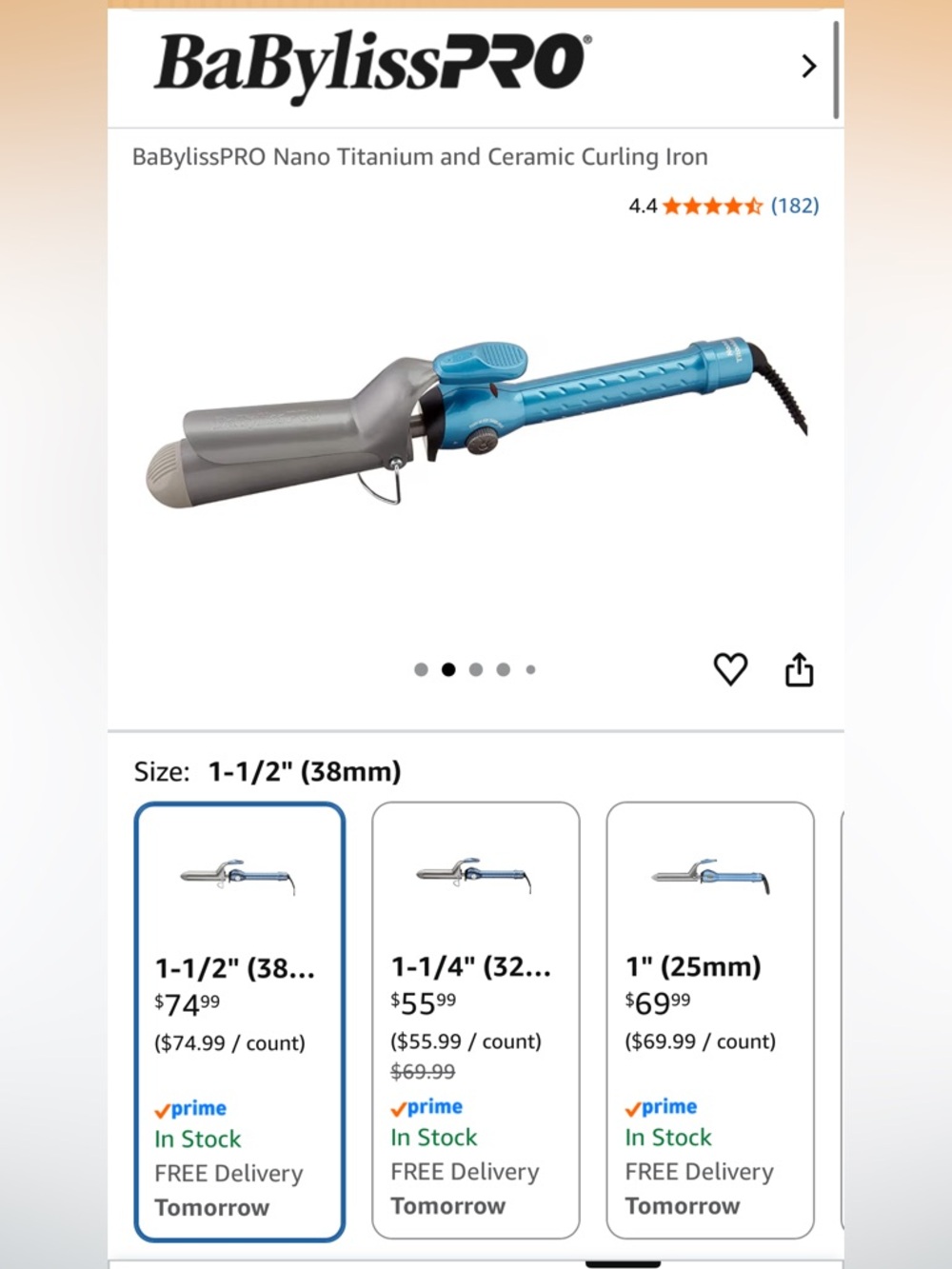 BaBylissPRO Nano Titanium & Ceramic 1.5" 
inch Curling Iron - Blue/Silver